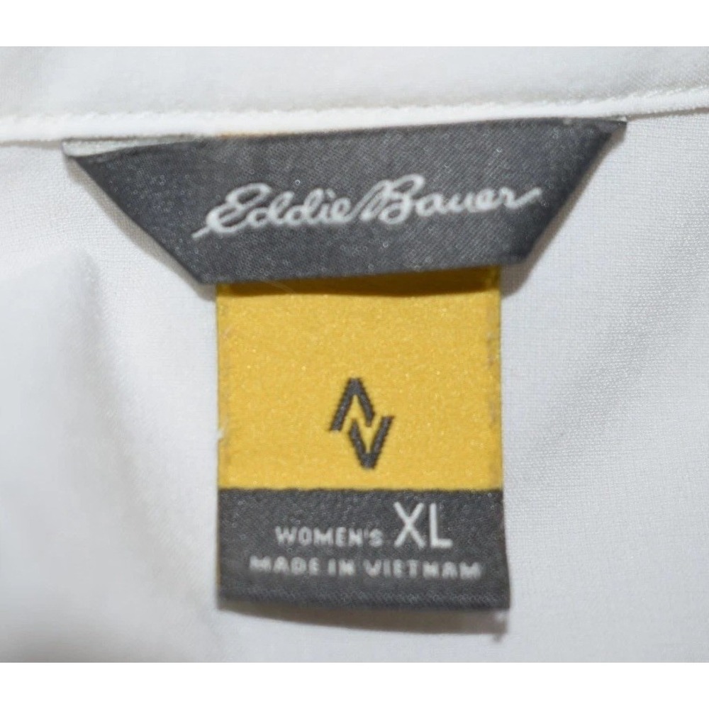 Eddie Bauer XL Women Departure Shirt Ivory Roll Tab Sleeve Button Up Stretch - Picture 6 of 16